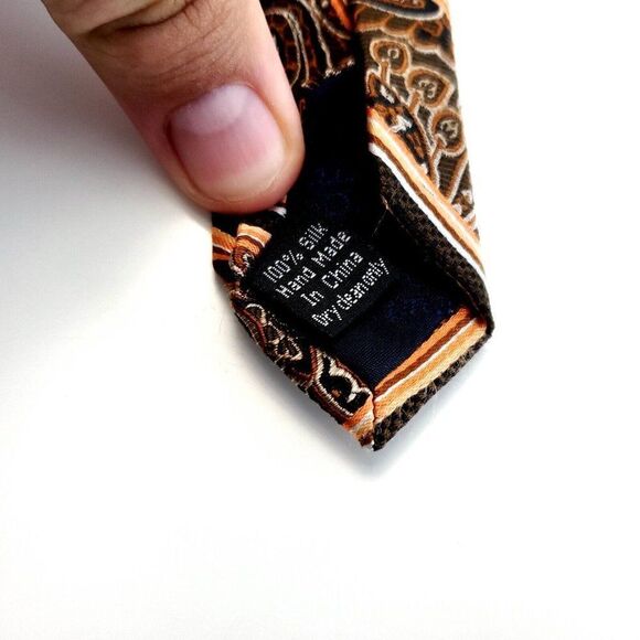 Pronto Uomo Couture Paisley Striped Brown Woven Silk Tie - Picture 4 of 6